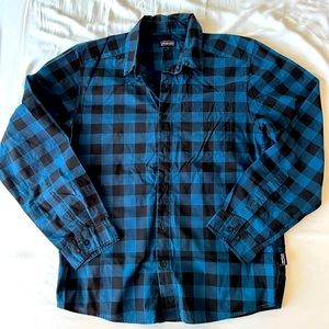 Patagonia Cotton Button Down Shirt - S - Blue/Black Plaid